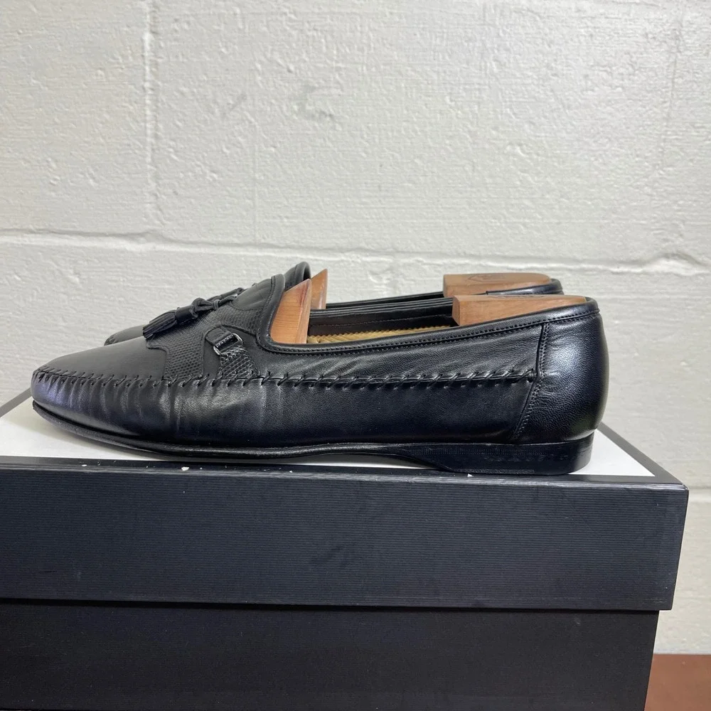 Santoni 421503 Black Leather Kiltie Tassel‎ Loafers Dress Shoes Men's 11.5 EE